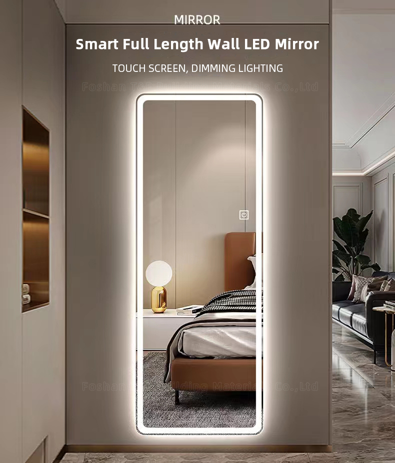 Wholesale Long Backlit Frameless Glass Dressing Bathroom Wall Mirror Illuminated Smart LED Full Length Mirror