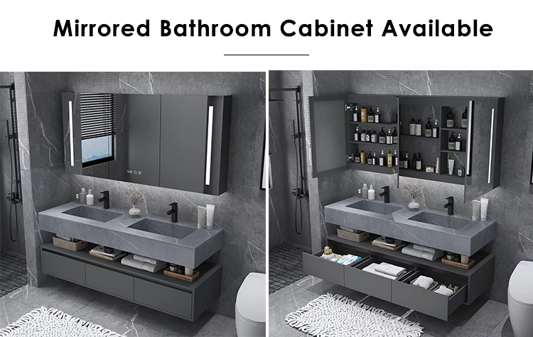 Modern Luxury Hotel Wall Mount Solid Wood Single Double Sink Floating Cabinet Bathroom Vanity