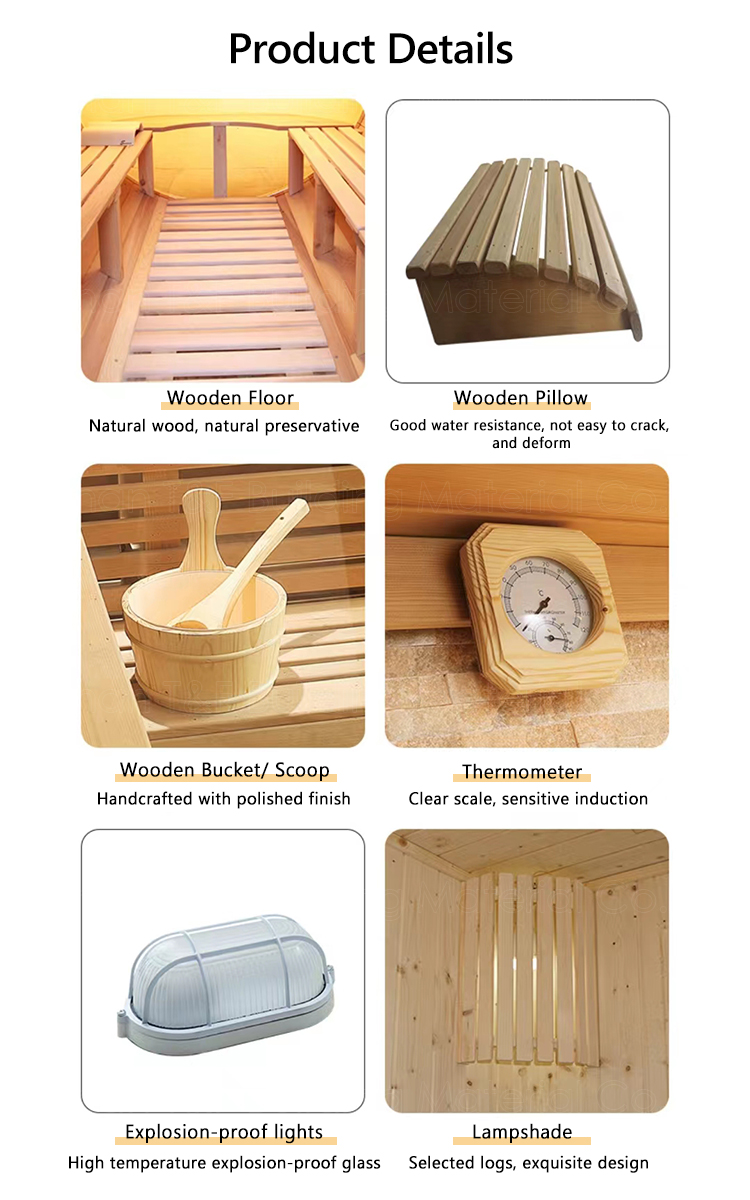 Guangdong Canadian Red Cedar Wooden Traditional Dry Wet Steam Outdoor Barrel Sauna Rooms