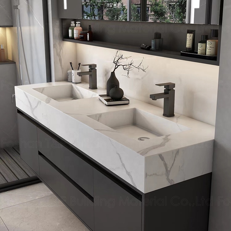 Hotel Washroom Solid Wood Luxury Floating Bathroom Vanity Wall Mounted Plywood Bathroom Mirror Cabinet