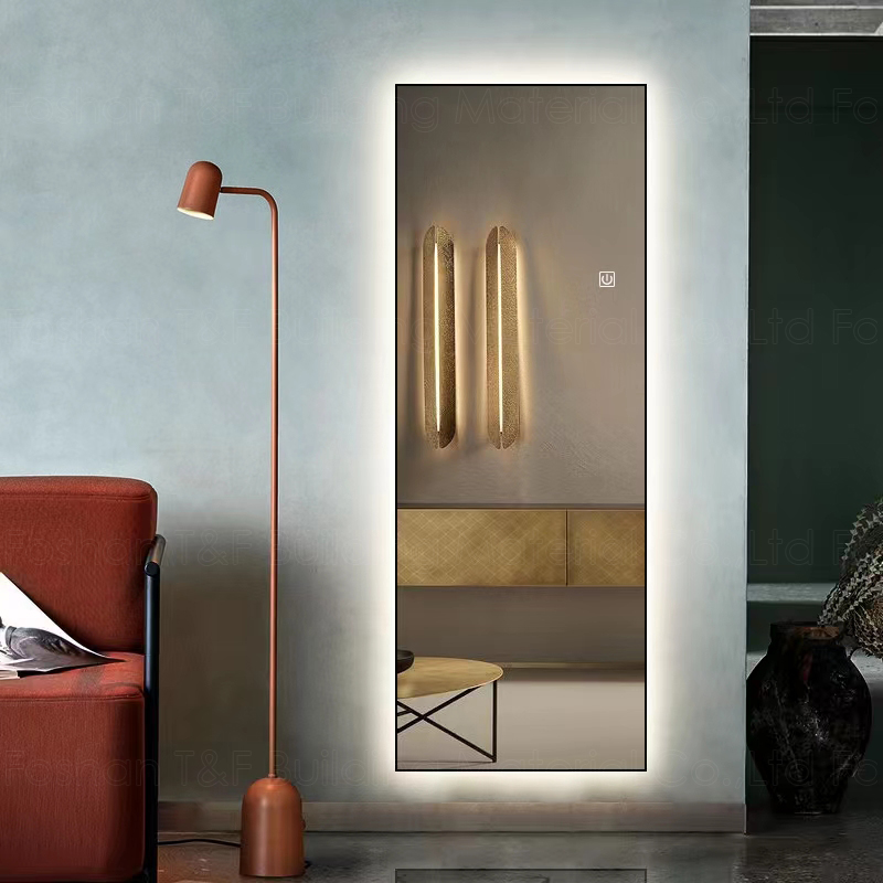 Rectangle Big Black Gold Aluminum Metal Hotel Bedroom LED Full Length Body Wall Framed Dressing Mirrors