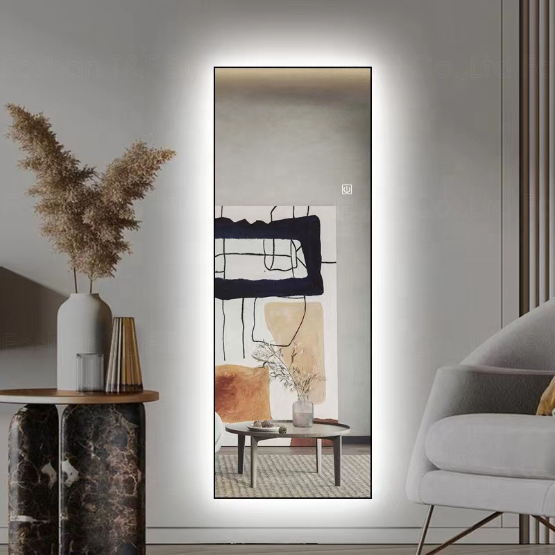 Rectangle Big Black Gold Aluminum Metal Hotel Bedroom LED Full Length Body Wall Framed Dressing Mirrors
