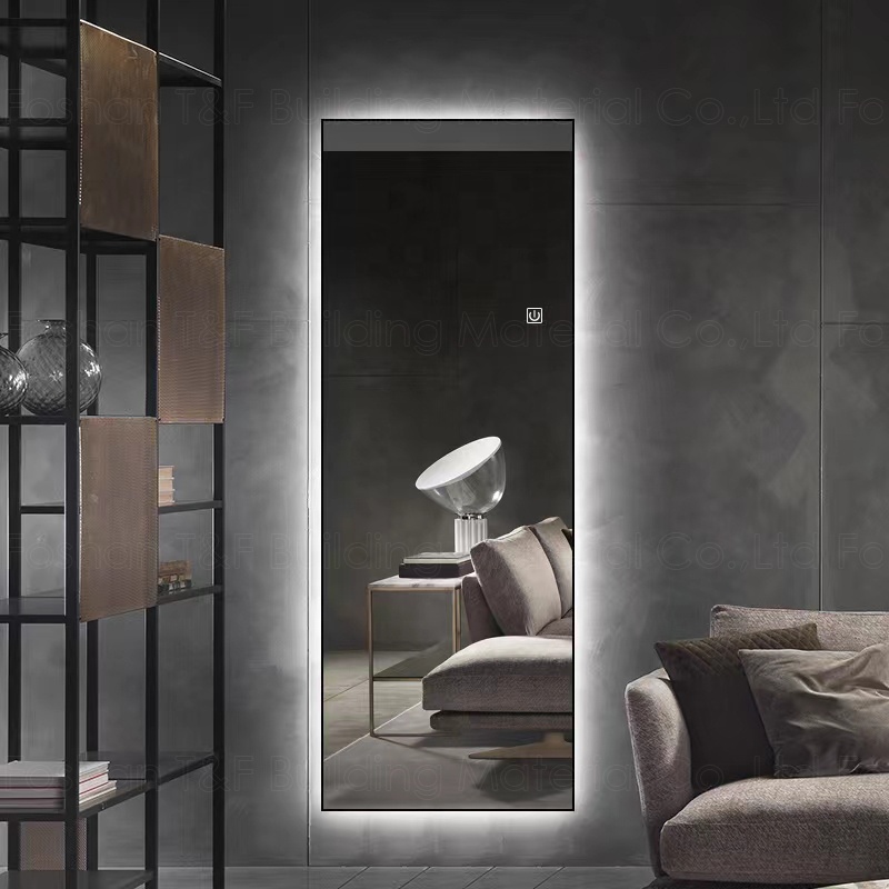 Rectangle Big Black Gold Aluminum Metal Hotel Bedroom LED Full Length Body Wall Framed Dressing Mirrors