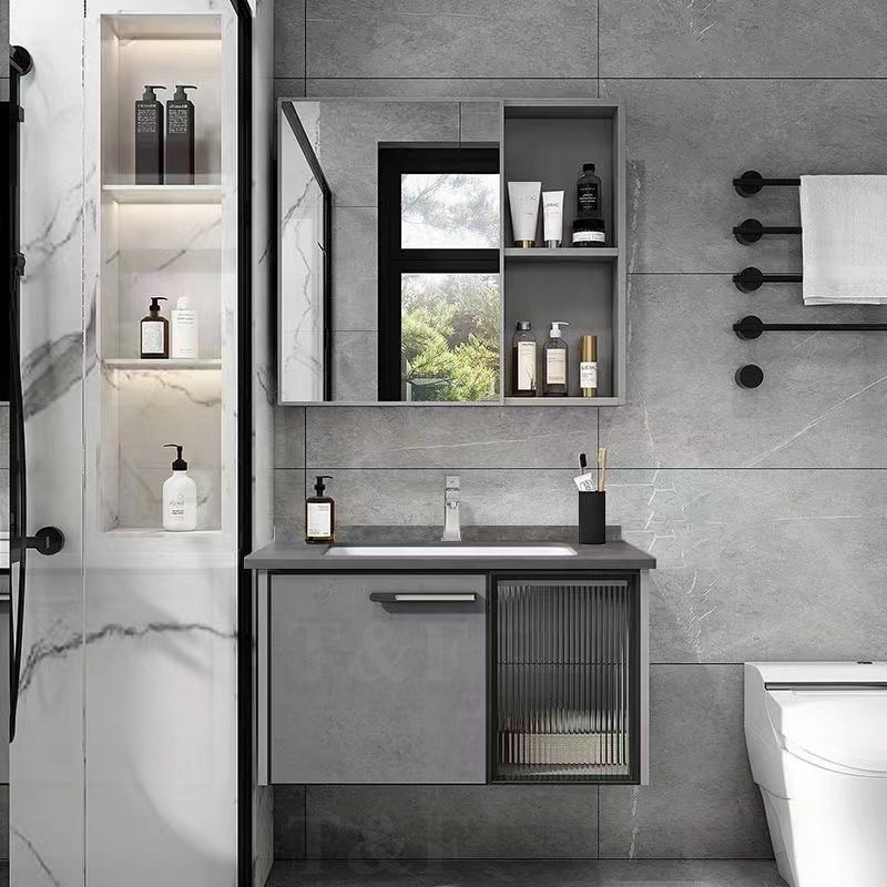 China Wall Hanging Waterproof Wash Basin Glass Door Wood Cabinet Set Bathroom Vanity