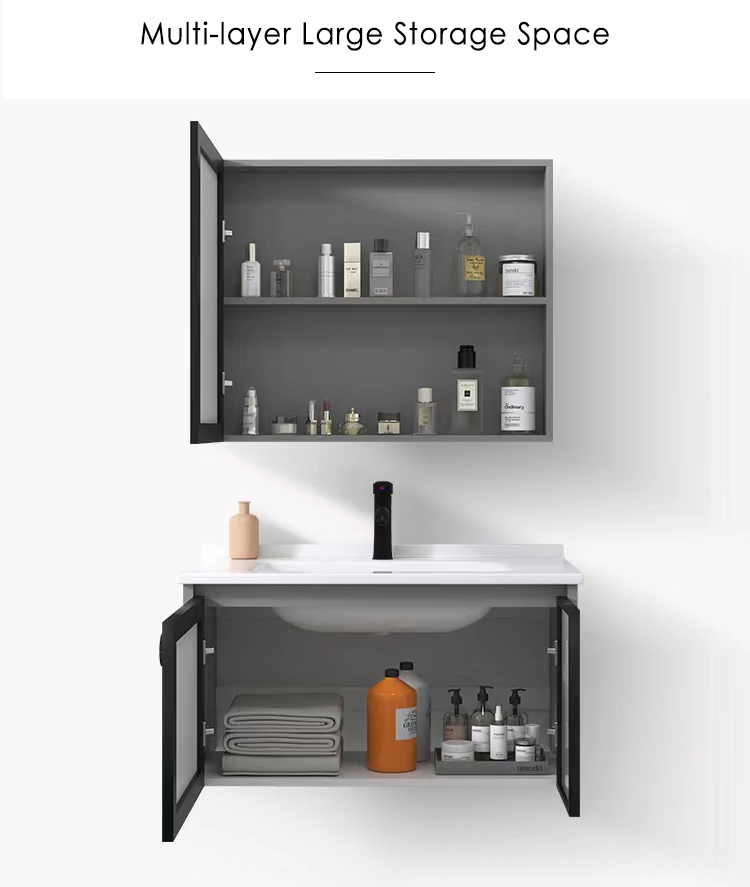 China Wall Hanging Waterproof Wash Basin Glass Door Wood Cabinet Set Bathroom Vanity