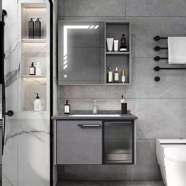 China Wall Hanging Waterproof Wash Basin Glass Door Wood Cabinet Set Bathroom Vanity