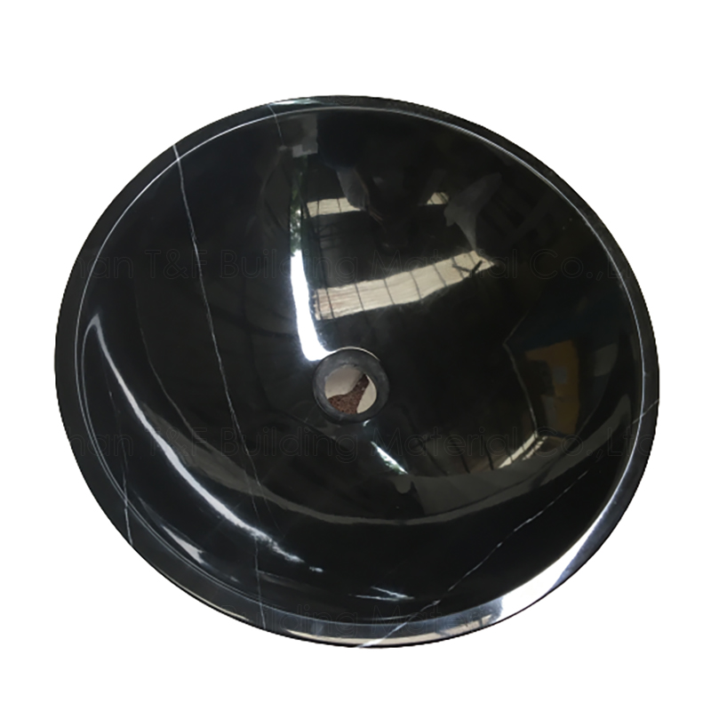 Black Polished Solid Surface Natural Stone Bathroom Sink Marble Stone Wash Basin