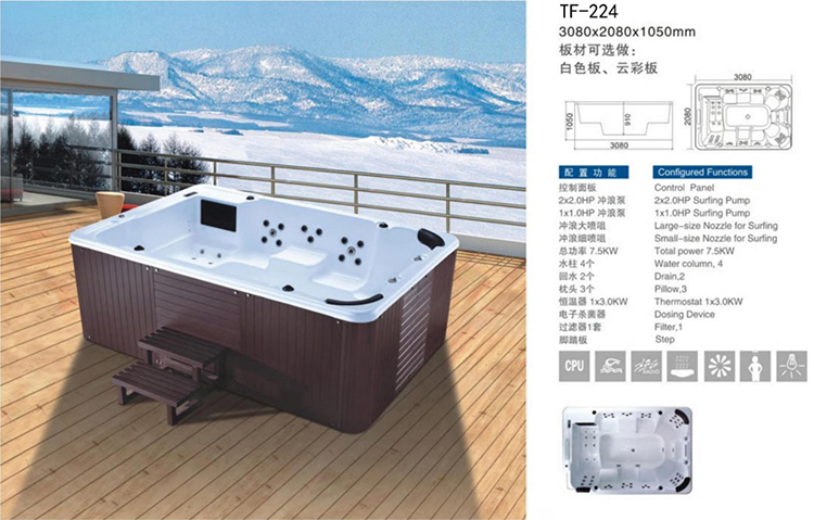 Large Outdoor Whirlpool Massage Bathtub Wood Fired Warm Swim Pool Hot Tub and Spas