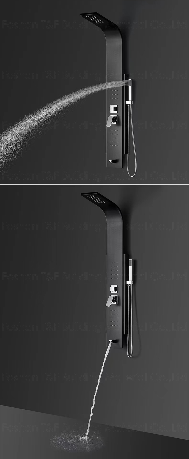 Modern Waterproof Thermostatic Black Waterfall Bathroom Faucet Spa Stainless Steel Shower Panel