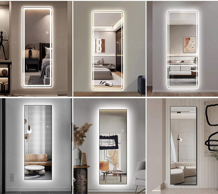 Smart Touch Switch Wall Mouted Full Length Mirror Hotel Bathroom LED Light up Full Body Mirror