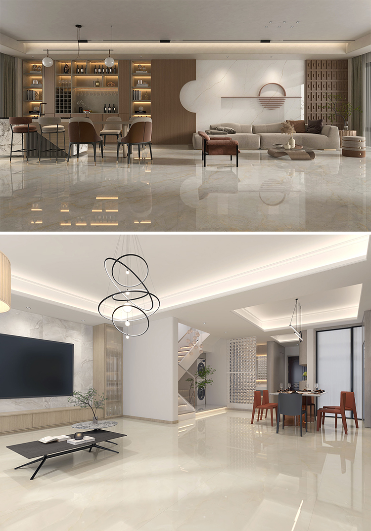 Foshan High Glossy Interior Polished Glazed Ceramic Floor Tiles Gold Vein Marble Look Porcelain Tiles