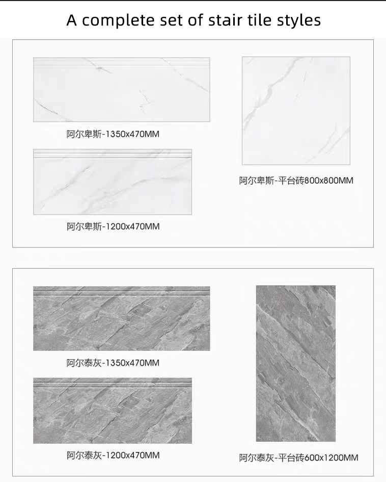 Hot Sale Customized Indoor Staircase Villa Decoration Porcelain Floor Marble Look Stairs Step