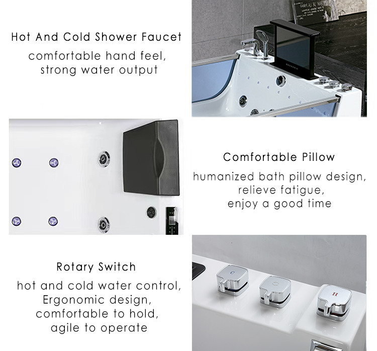 Indoor Two Adult People Freestanding Tub Bath Electric Hydro Whirlpool Massage Bathtub