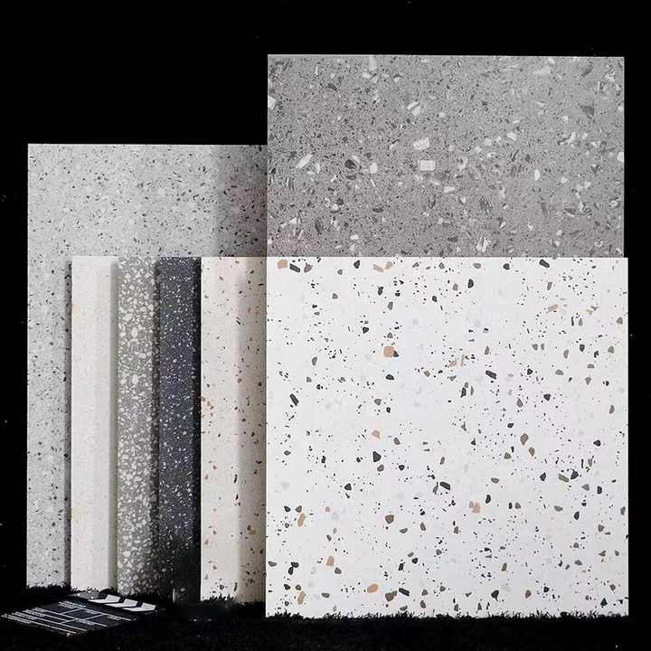 600x600 Matt Finish White Grey Cement Look Porcelain Rustic Restaurant Store Kitchen Floor Terrazzo Tile