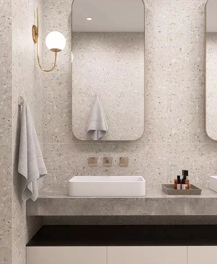 600x600 Matt Finish White Grey Cement Look Porcelain Rustic Restaurant Store Kitchen Floor Terrazzo Tile