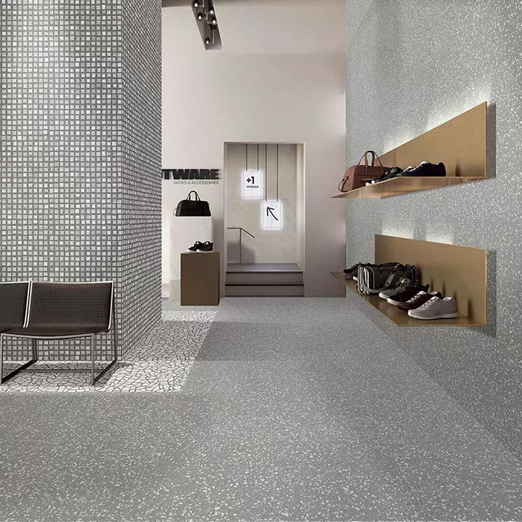 600x600 Matt Finish White Grey Cement Look Porcelain Rustic Restaurant Store Kitchen Floor Terrazzo Tile