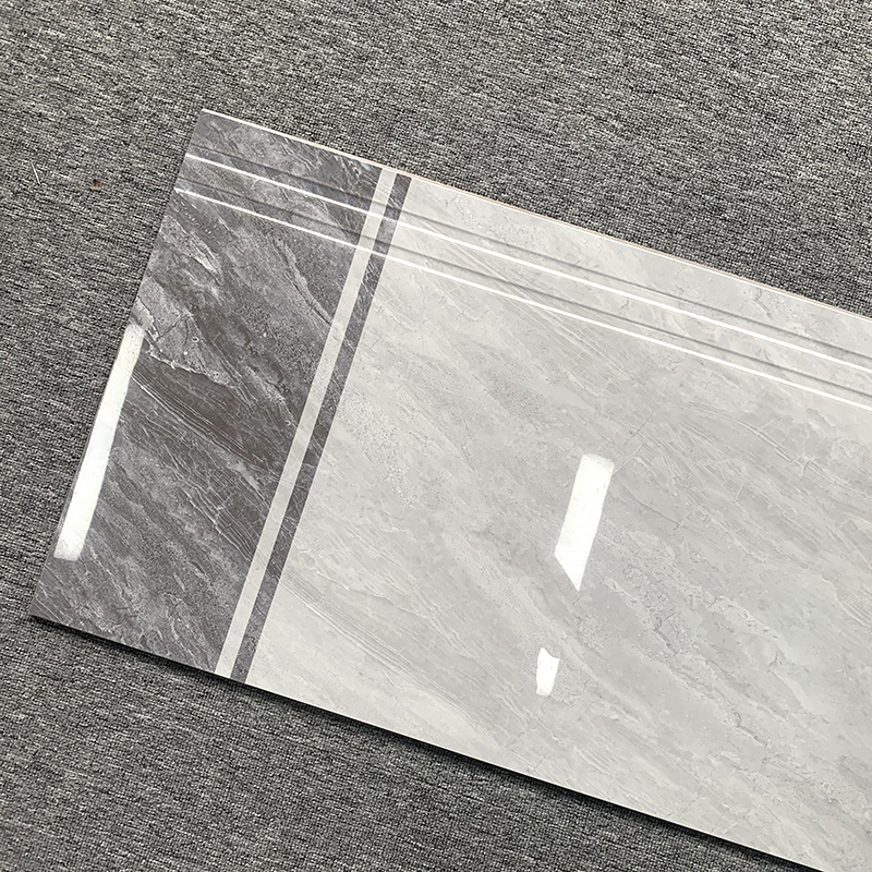 High Glossy Full Body Villa Ceramic Stairs Tiles Grey Marble Look Polished Glazed Ceramic Staircase Step Tiles