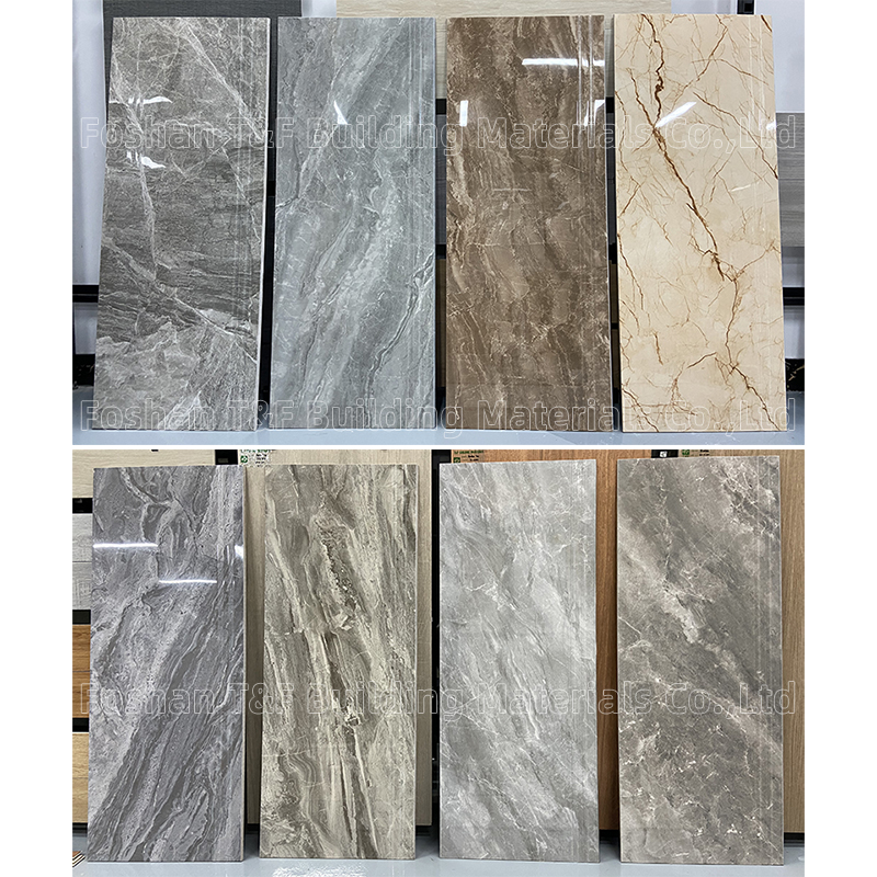 High Glossy Anti Slip Full Body Foshan Marble Look Tiles Glazed Polished Porcelain Indoor Staircase Step Tiles