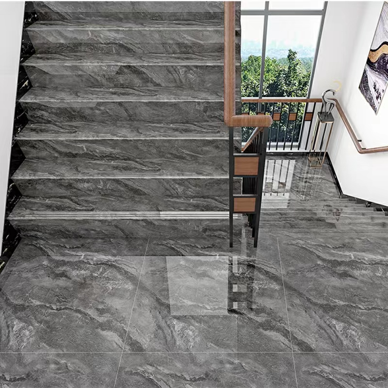High Glossy Anti Slip Full Body Foshan Marble Look Tiles Glazed Polished Porcelain Indoor Staircase Step Tiles