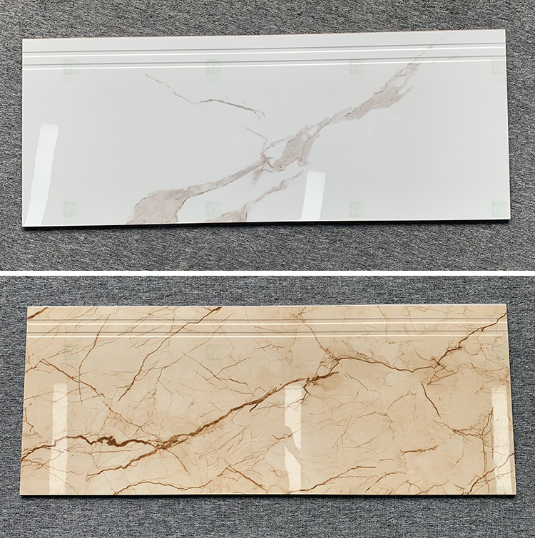 High Glossy Anti Slip Full Body Foshan Marble Look Tiles Glazed Polished Porcelain Indoor Staircase Step Tiles