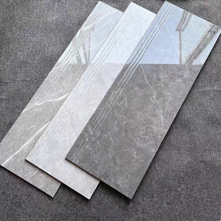High Glossy Anti Slip Full Body Foshan Marble Look Tiles Glazed Polished Porcelain Indoor Staircase Step Tiles