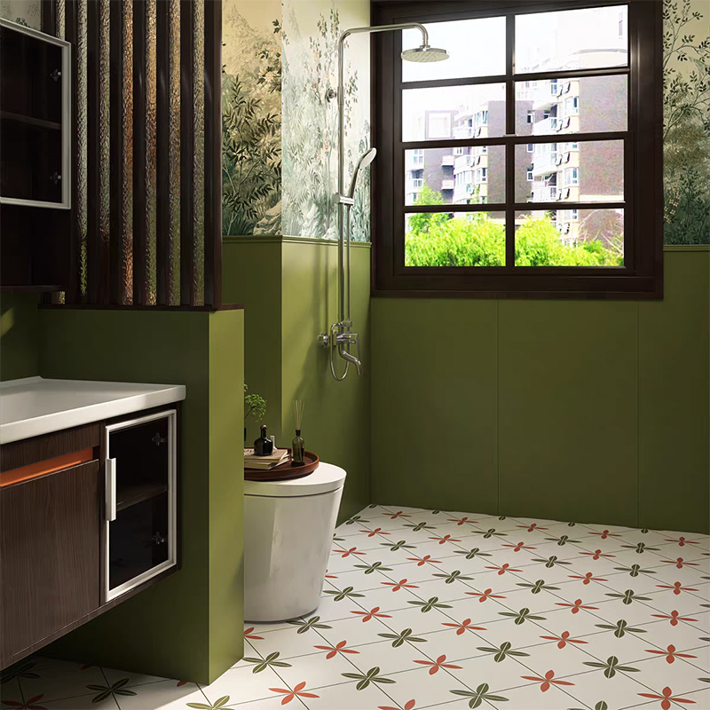 Moroccan Retro Dark Green Color Ceramics Tiles for Bathroom Kitchen Balcony Floor and Wall Design