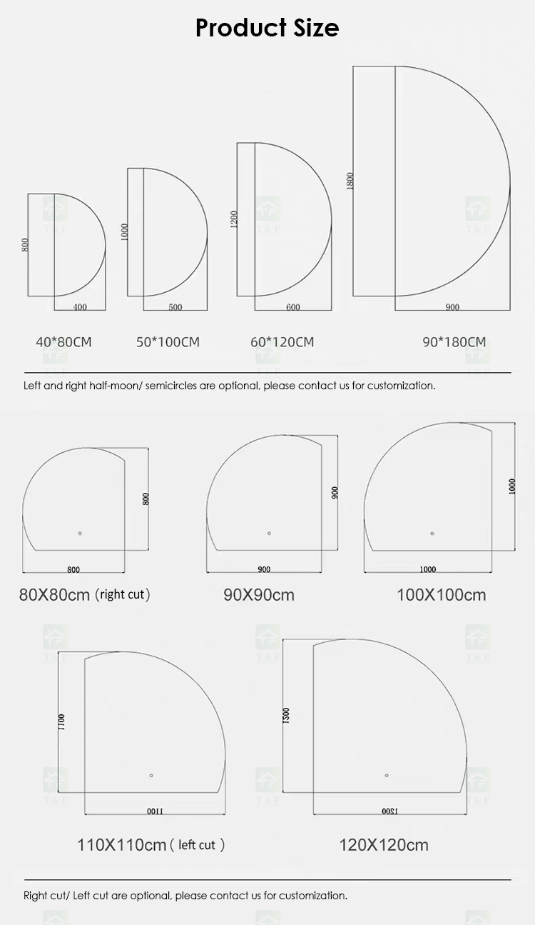 Modern Home Decor Half Moon Round Shape Led Light Smart Mirror Touch Sensor Switch Wall Bathroom Mirror