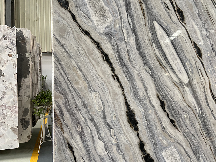 Luxury Big Thick Wall Decor Marble Blue Serpentine Calcite Natural Marble Stone Slab Rack Blue River Marble
