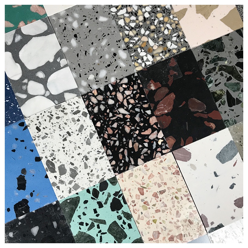 Big Thick Floor Terrazzo Tiles 30x30 Engineered Quartz Stone Terrazzo Slab Samples With Color Spots