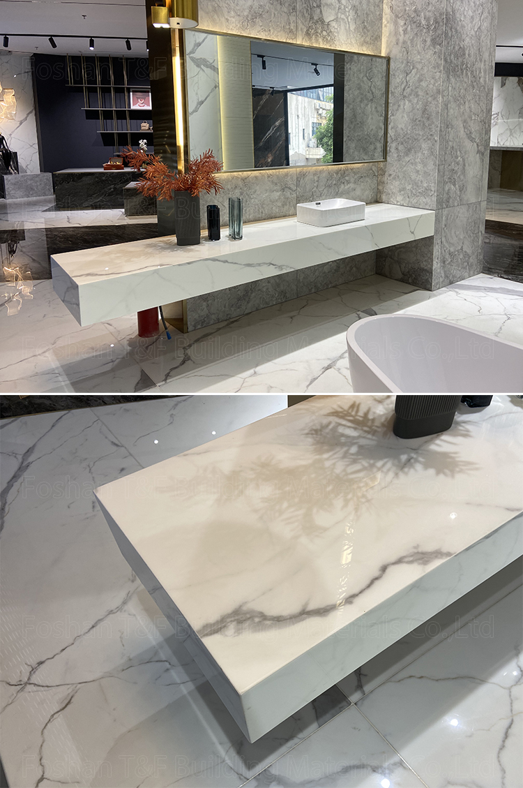 Chinese Phoenix Crystal White Artificial Arabescato Marble Stone Tiles Center Table Top Basin Sink Slab