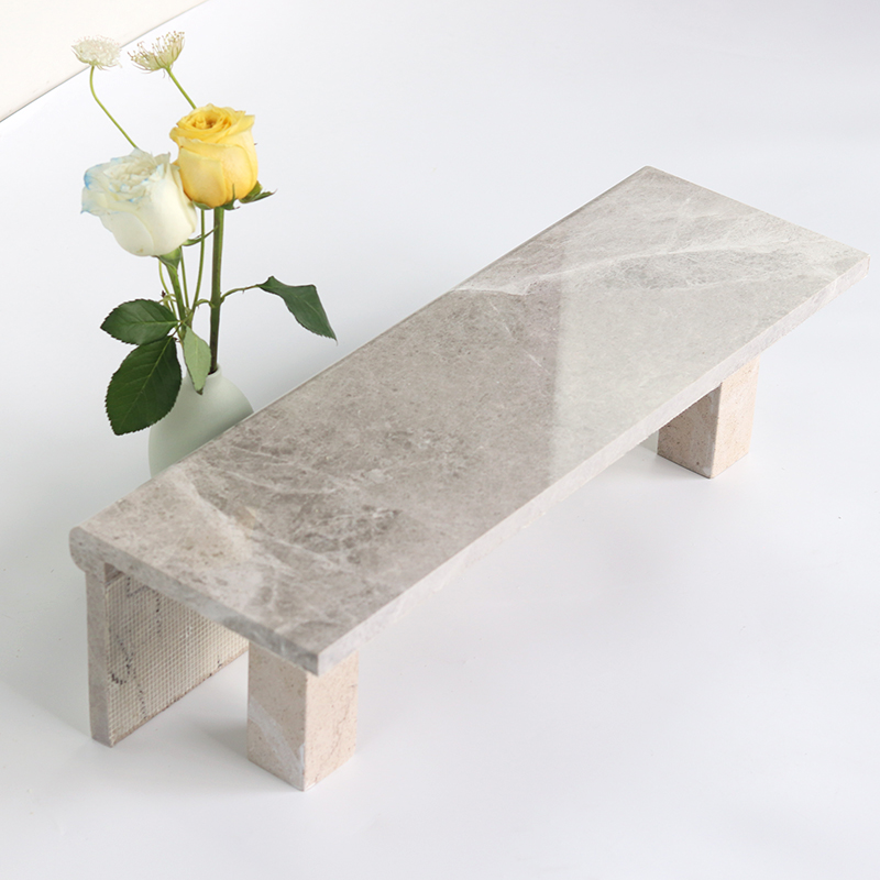 Non Slip Natural Stone Marble Steps LED Light Grey Marble Stair Treads and Risers