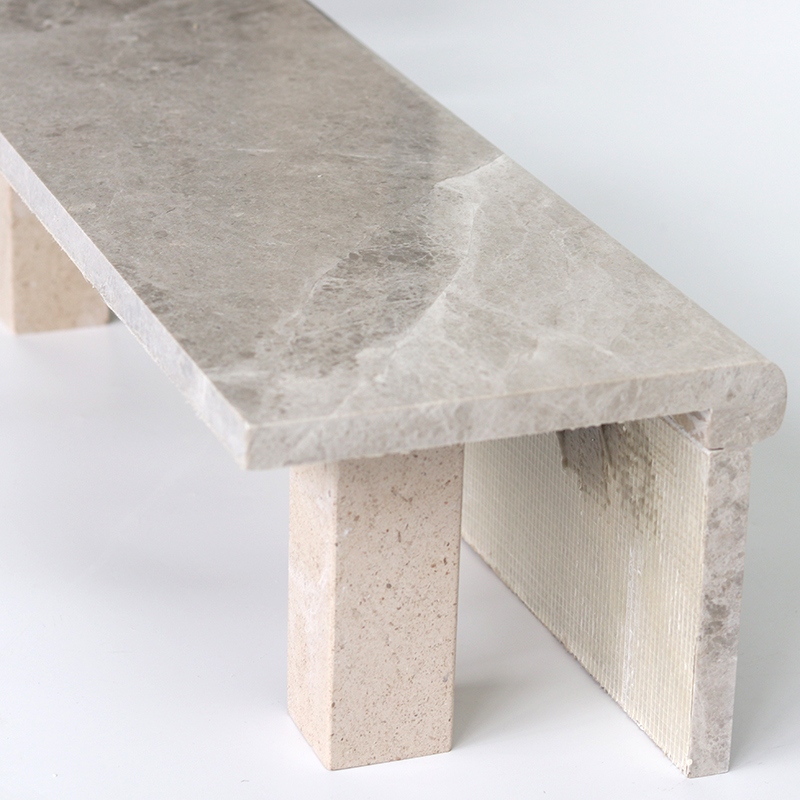 Non Slip Natural Stone Marble Steps LED Light Grey Marble Stair Treads and Risers