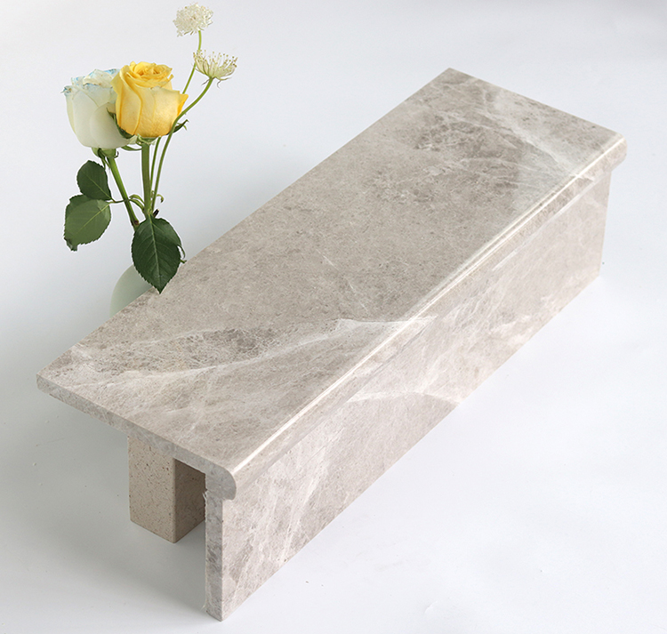 Non Slip Natural Stone Marble Steps LED Light Grey Marble Stair Treads and Risers