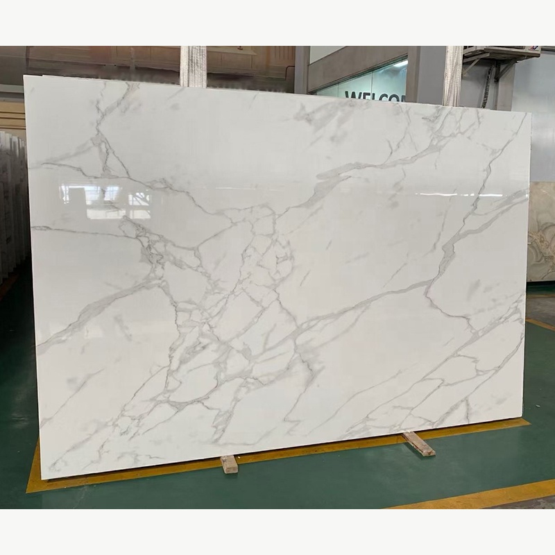 Guangdong Glossy Sheet White Kitchen Island Table Top Veneer Calcatta Artificial Stone Slabs