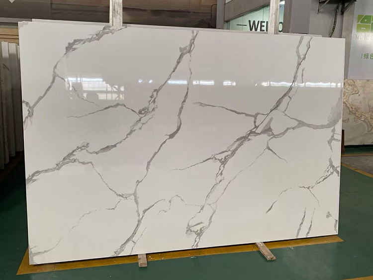 Guangdong Glossy Sheet White Kitchen Island Table Top Veneer Calcatta Artificial Stone Slabs