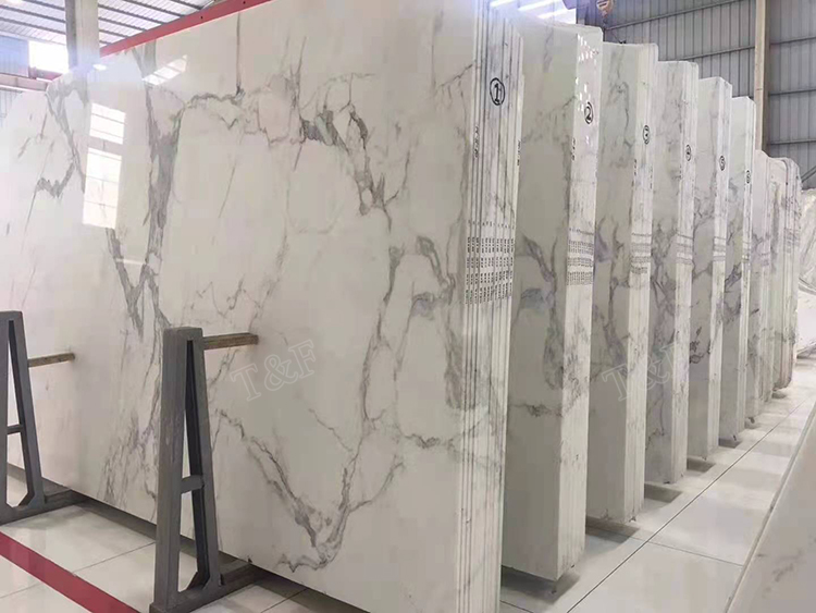 Guangdong Glossy Sheet White Kitchen Island Table Top Veneer Calcatta Artificial Stone Slabs