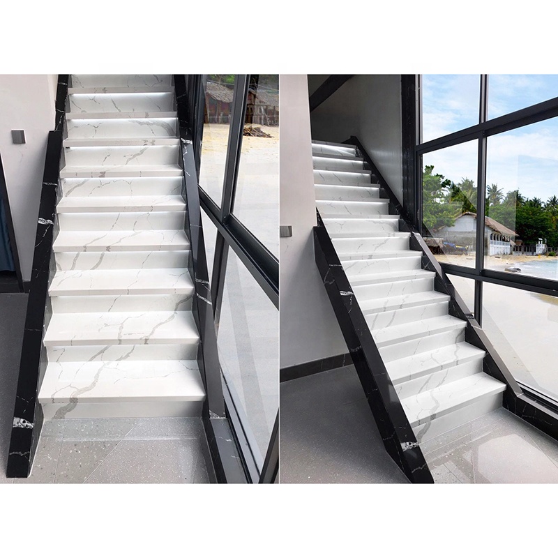 China Natural Stone Stair Steps Design Tiles Tread White Marble Stairs With Led Light