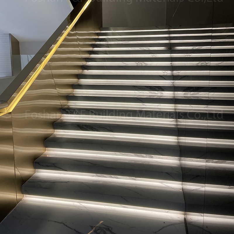 China Natural Stone Stair Steps Design Tiles Tread White Marble Stairs With Led Light