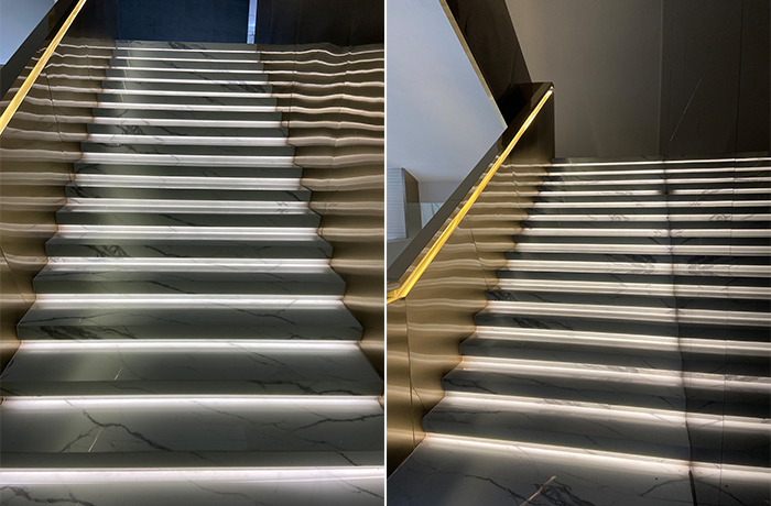 China Natural Stone Stair Steps Design Tiles Tread White Marble Stairs With Led Light