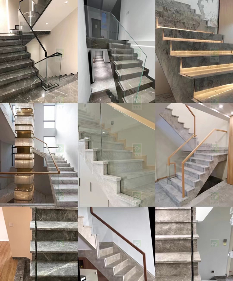 China Natural Stone Stair Steps Design Tiles Tread White Marble Stairs With Led Light