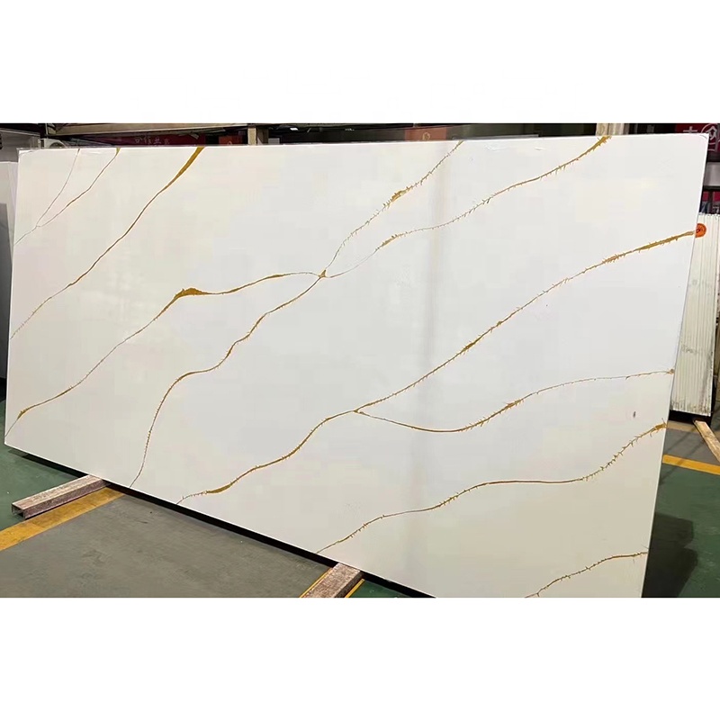Wholesale White Clear Calacatta Quartz Artificial Stone Kitchen Island Slab Production Line Countertops Slabs