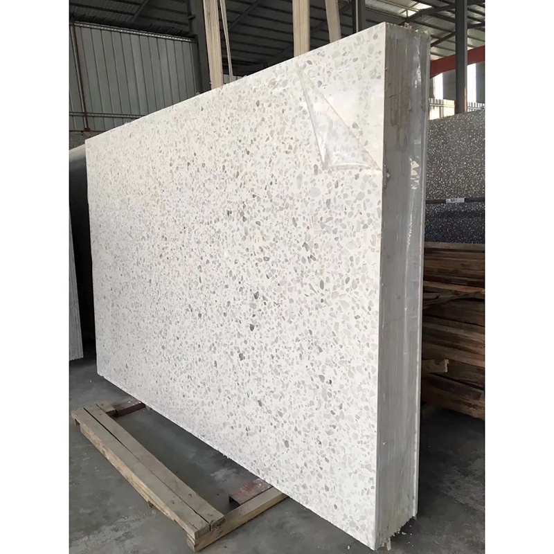 Factory Direct Big Size White Artificial Stone Chips Table Countertop Concrete Terrazzo Slab