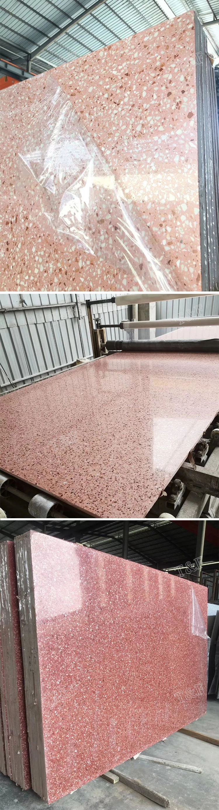 Wholesale Pink White Mixed Colors Terrazzo Quartz Stone Slab for Dining Table Kitchen Top and Floor Tile
