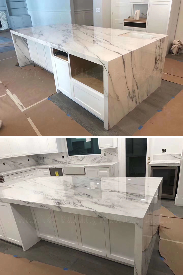 3200x1600 Calacatta White Polished Surface Bookmarked Artificial Quartz Natural Marble Stone Countertop Slabs