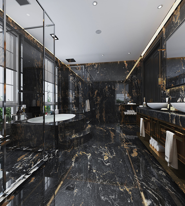 Factory Direct Black and Gold Natural Marble Board Tile Golden Flower Interior Wall and Floor Decoration Big Marble Slab