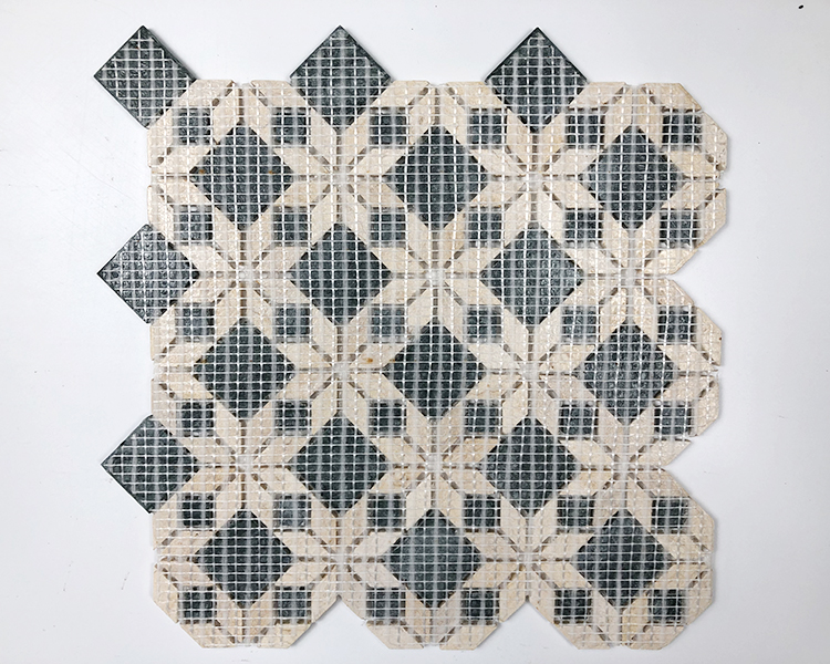 Mid Century Retro Classic Design Beige Green Waterjet Parquet Wall Floor Stone Marble Mosaic