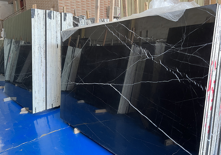 Wholesale Guangdong Black White Veins Stone Bathtub Sink Dining Table Nero Marquina Marble Slabs