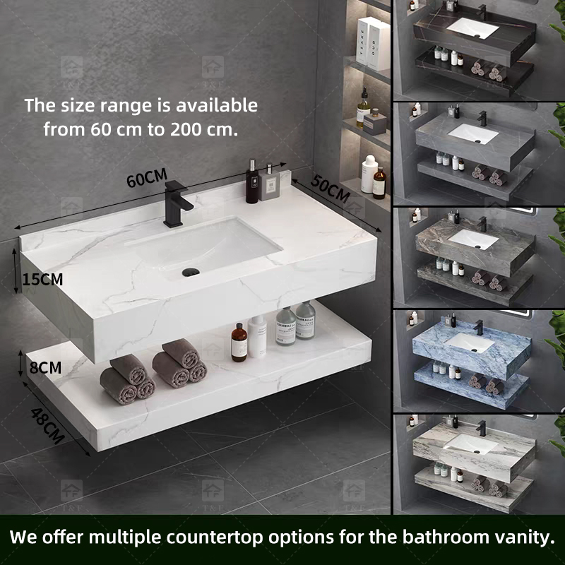 Factory Supply Modern Hotel Marble Sintered Stone Basin Sink Wood Cabinet Smart LED Mirror Bathroom Vanity