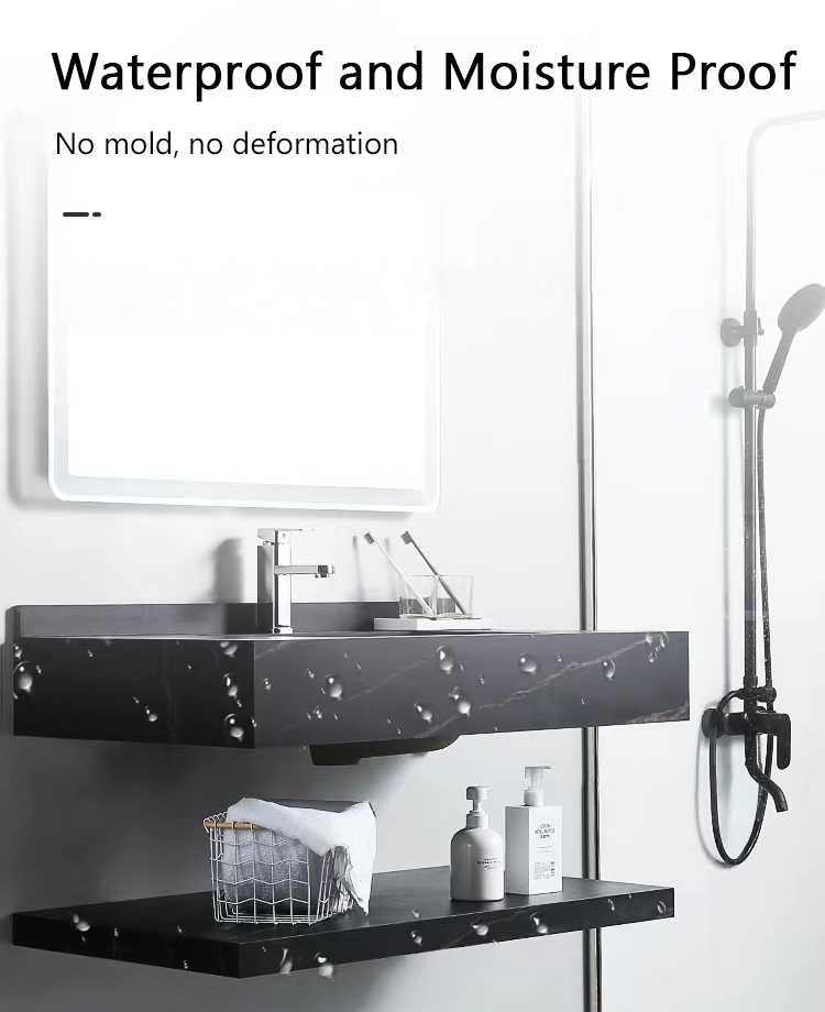 Factory Supply Modern Hotel Marble Sintered Stone Basin Sink Wood Cabinet Smart LED Mirror Bathroom Vanity