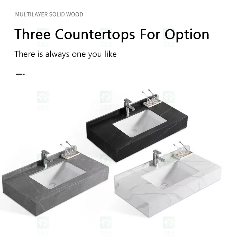 Factory Supply Modern Hotel Marble Sintered Stone Basin Sink Wood Cabinet Smart LED Mirror Bathroom Vanity